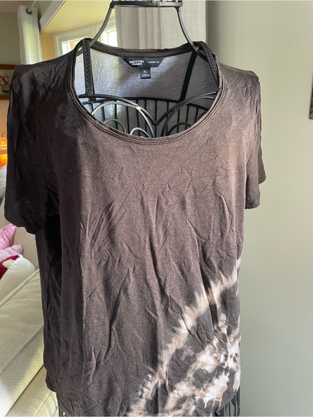 Simply Vera Vera Wang Black and White Tie-Dye Scoop Neck Tee